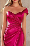 One Shoulder Fuchsia Mermaid Ruched Prom Dress With Slit