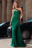 Dark Green One Shoulder Mermaid Prom Dress With Side Cape