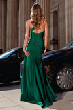 Dark Green One Shoulder Mermaid Prom Dress With Side Cape