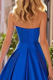Sweetheart Royal Blue Satin A-Line Prom Dress With Slit