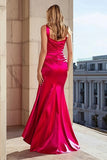 Fuchsia Satin One Shoulder Mermaid Prom Dress
