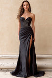 Black Sweetheart Beaded Mermaid Prom Dress With Slit