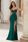 Mermaid Dark Green Sweetheart Cut Out Prom Dress With Slit