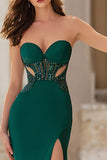 Mermaid Dark Green Sweetheart Cut Out Prom Dress With Slit