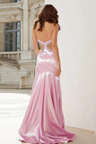 Sweetheart Pink Beaded Mermaid Cut Out Long Prom Dress With Slit