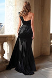 Black One Shoulder Ruched Mermaid Maxi Prom Dress With Sash