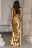 Gold Sequined Sweetheart Sheath Maxi Gala Dress