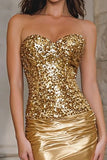 Gold Sequined Sweetheart Sheath Maxi Gala Dress