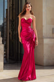 Fuchsia Mermaid Sweetheart Ruched Maxi Prom Dress