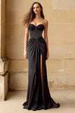 Sweetheart Black Beaded Mermaid Prom Dress With Slit