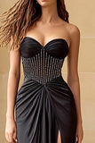 Sweetheart Black Beaded Mermaid Prom Dress With Slit
