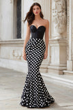 Black White Dot Mermaid Sweetheart Prom Dress
