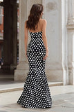 Black White Dot Satin Sweetheart Mermaid Prom Dress