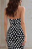 Black White Dot Satin Sweetheart Mermaid Prom Dress