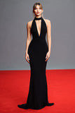Mermaid Halter Black Tie Dress With Back Keyhole