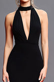 Mermaid Halter Black Tie Dress With Back Keyhole