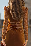 Velvet Mermaid Caramel Lace Long Sleeve Formal Dress With Slit