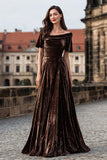 Velvet Brown A-Line Bateau Neck Maxi Holiday Dress