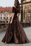 Velvet Brown A-Line Bateau Neck Maxi Holiday Dress