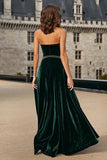 Dark Green Halter Velvet A-Line Maxi Holiday Dress With Beading
