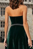 Dark Green Halter Velvet A-Line Maxi Holiday Dress With Beading