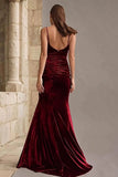 Burgundy Mermaid Velvet Spaghetti Straps Holiday Dress
