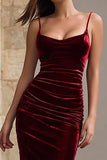 Burgundy Mermaid Velvet Spaghetti Straps Holiday Dress
