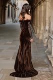 Mermaid Off The Shoulder Brown Velvet Holiday Dress
