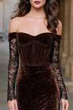 Mermaid Off The Shoulder Brown Velvet Holiday Dress