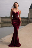 Mermaid Burgundy Velvet Spaghetti Straps Long Formal Dress