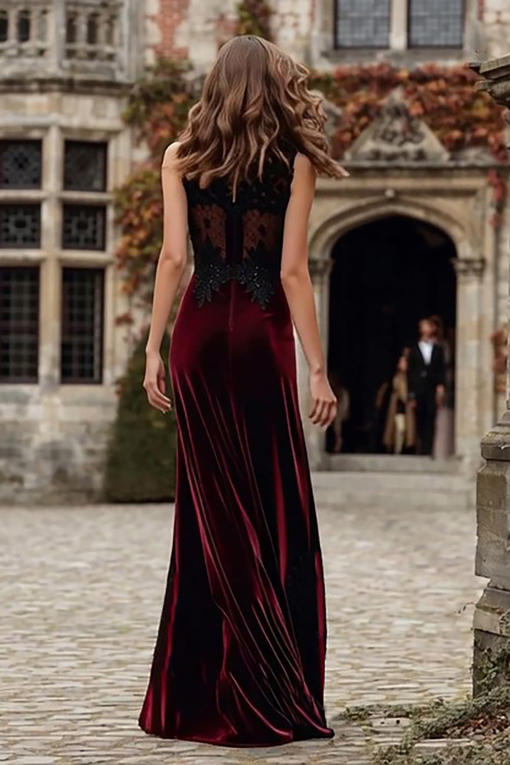 Burgundy Velvet Sheath Maxi Formal Dress With Lace Appliques Burgundy Velvet Sheath Maxi Formal Dress With Lace Appliques