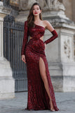 Sparkly Burgundy Mermaid Cut Out Prom Dress With Slit