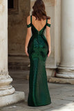 Dark Green Cold Shoulder Mermaid Sequin Prom Dress