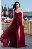 Burgundy A-Line Sequin Maxi Prom Dress With Slit