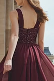 Burgundy Chiffon A-Line Sequin Maxi Dress With Slit