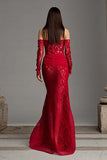 Red Lace Mermaid Strapless Long Formal Dress
