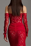 Red Lace Mermaid Strapless Long Formal Dress