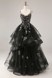 Black Sequin Embroidered Corset Ball Gown Prom Dress