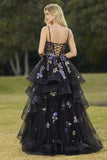 Black Sequin Ruffled Corset Ball Gown Prom Dress