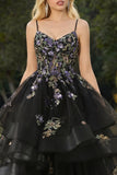 Black Sequin Ruffled Corset Ball Gown Prom Dress
