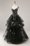 Black Sequin Embroidered Corset Ball Gown Prom Dress