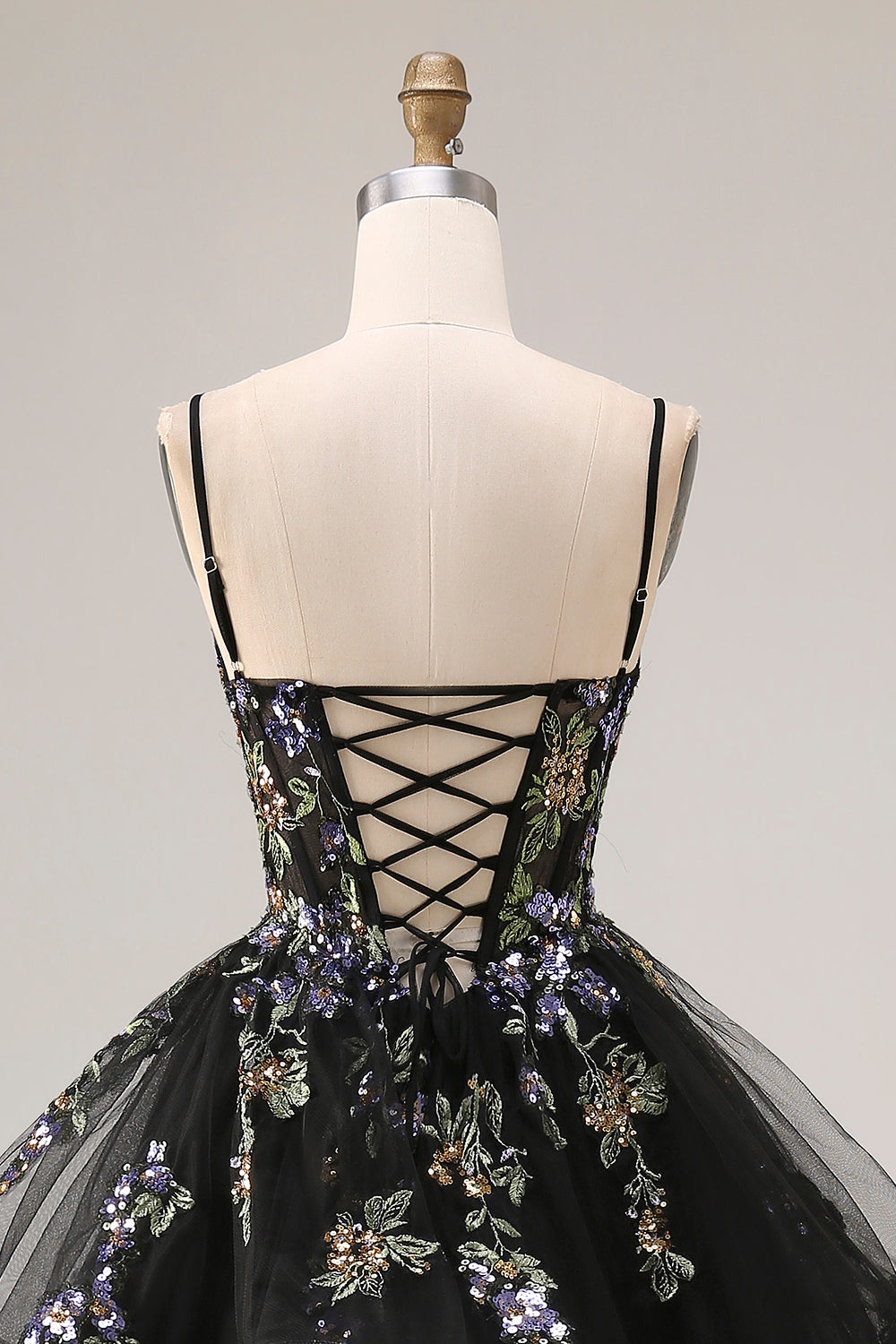 Berylove Women Black Sequin Prom Dress Embroidered Corset Spaghetti Straps Ball Gown Maxi Party Dress with Ruffles Berylove Women Black Sequin Prom Dress Embroidered Corset Spaghetti Straps Ball Gown Maxi Party Dress with Ruffles