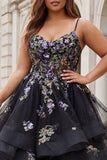 Plus Size Black Sequin Ruffled Corset Ball Gown Prom Dress