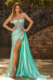 Mermaid Sweetheart Mint Green Beaded Satin Prom Dress