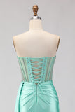 Sweetheart Mermaid Mint Green Beaded Satin Prom Dress With Slit