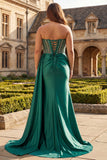 Dark Green Plus Size Mermaid Strapless Beaded Prom Dress