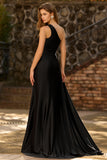 One Shoulder Cut Out Satin Black Tie Dress With Slit
