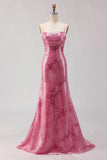 Pink Mermaid Sequin Prom Dress with Lace Up Back