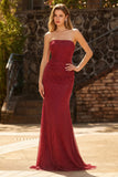 Strapless Beaded Mermaid Red Maxi Prom Dress