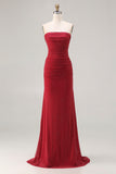 Beaded Strapless Mermaid Red Prom Dress